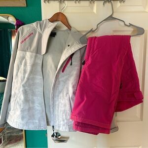 womens size small ski outfit pink and grey
